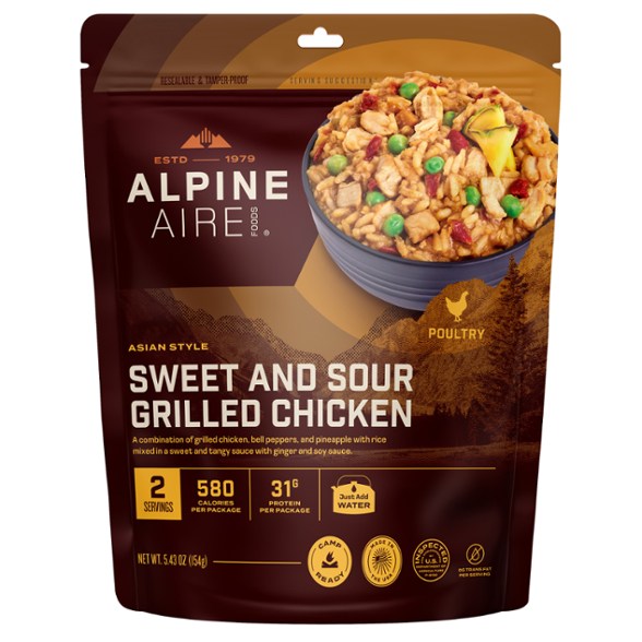 Close-up of grilled chicken with bell peppers and pineapple in sweet ginger sauce—perfect for backpacking meals