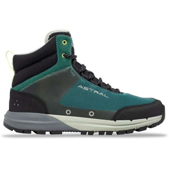 Astral TR1 Merge 2.0 hiking boots on a rocky trail, demonstrating their grip and support.