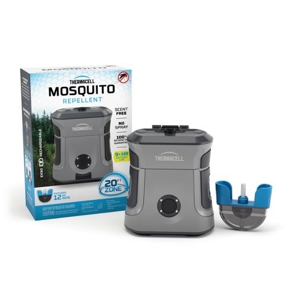 Thermacell EX90 mosquito repeller in action, creating a protective zone outdoors.