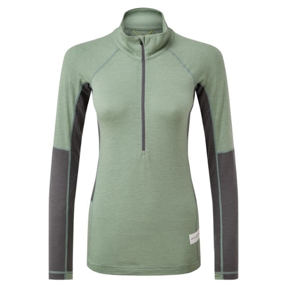 Elevate Women's Quarter-Zip Base Layer Top in action during a hiking trip.