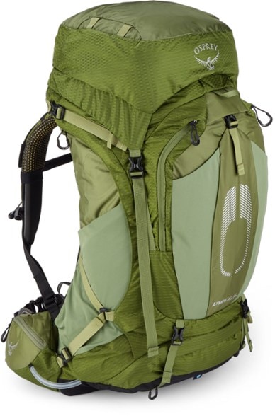 Front view of Osprey Atmos AG 65 pack highlighting its sleek design and adjustable features.