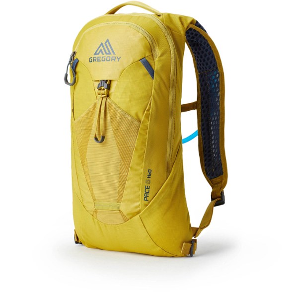 Front view of women's hydration pack with insulated reservoir pocket and breathable shoulder straps