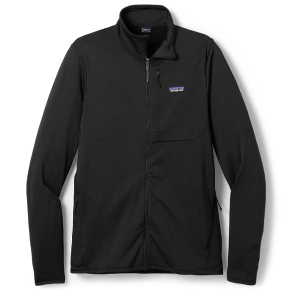 Patagonia R1 Alpine Thermal Jacket showcasing its durable outer fabric and zippered pockets for convenience.