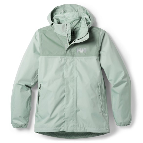 Front view of TrailGuard kids rain jacket worn on a nature trail