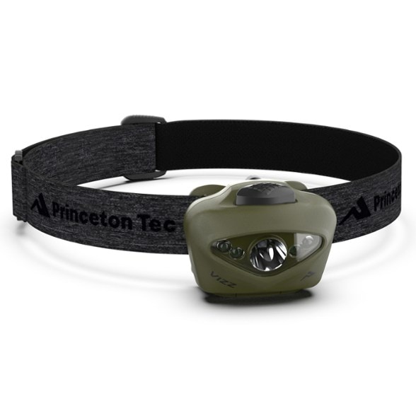 Vizz 550 Lumen LED headlamp displaying bright light against a dark trail.
