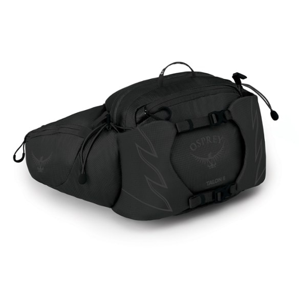 Osprey Talon 6 hydration waist pack seen from the front with water bottles in pockets.