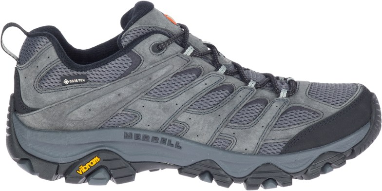 Side view of the Merrell Moab 3 GORE-TEX hiking shoes showcasing the rugged outsole.