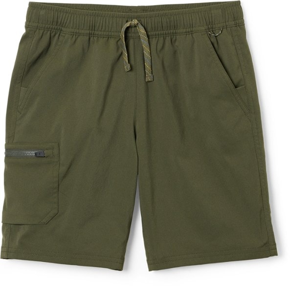 Front view of kids hiking shorts showcasing quick-drying fabric and pockets.