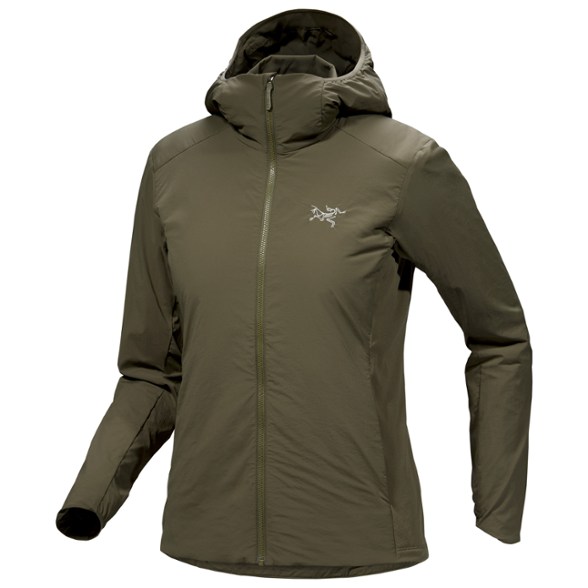 Front view of Arc'teryx Women's Lightweight Insulated Hoody showcasing its stylish design.