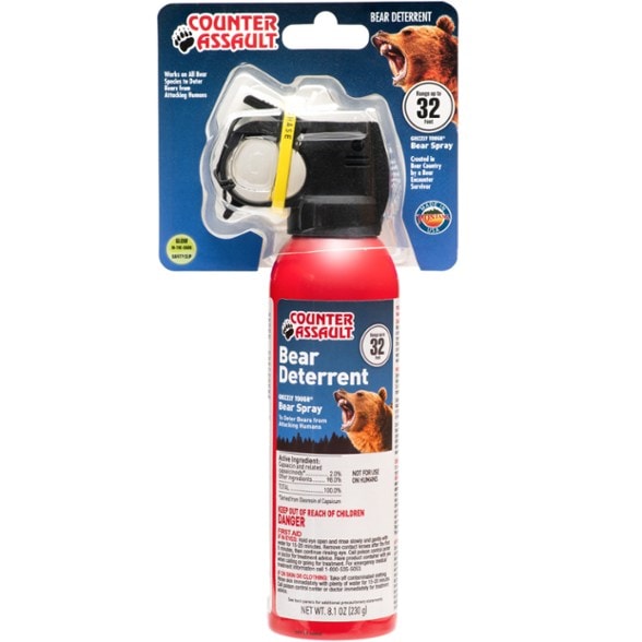 Ultimate Bear Deterrent Spray canister with safety wedge for easy handling