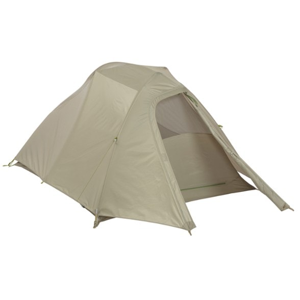 Big Agnes C Bar 2 tent pitched in a scenic campsite, highlighting its single door and vestibule.