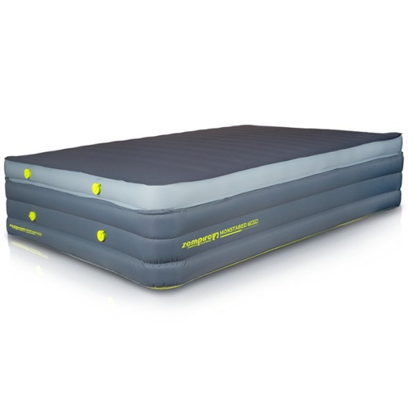 Zempire ComfortPlus Twin inflatable bed in a tent with a serene forest backdrop.