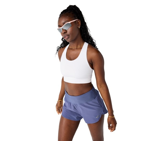 Front view of pocket sports bra showing racerback straps and compression fit