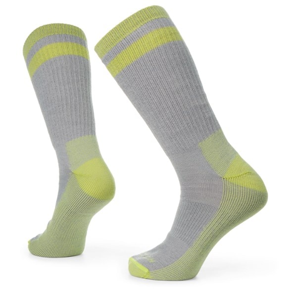 Close-up of merino wool lightweight hiking crew socks showcasing the breathable fabric and seamless toe design.