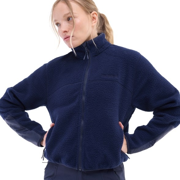 Front view of the eco-friendly women's fleece jacket showcasing its full zip and soft texture.