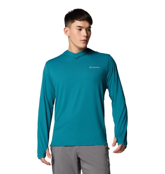 Men's Ultimate Adventure Hoodie in blue, perfect for hiking and outdoor activities.