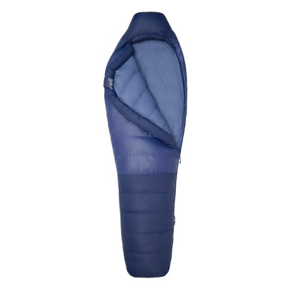 Marmot Mad River 15 mummy sleeping bag in a tent, demonstrating its lightweight and warm features.