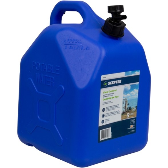 AdventurePro adjustable flow control water jug standing upright for easy transport.