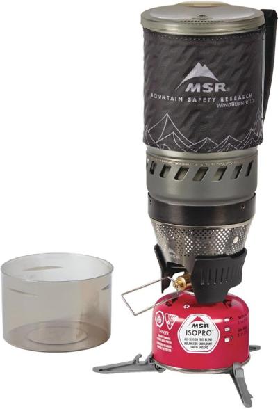 MSR WindBurner stove system showing compact design and included cookware.