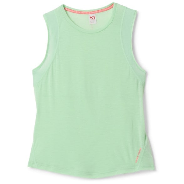 Kari Traa Women's Merino Wool Base Layer Top showcasing breathable mesh panels during a summer hike.