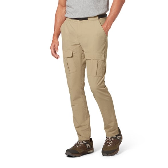 Front view of TrailFlex backpacking pants showing streamlined pockets and belt system