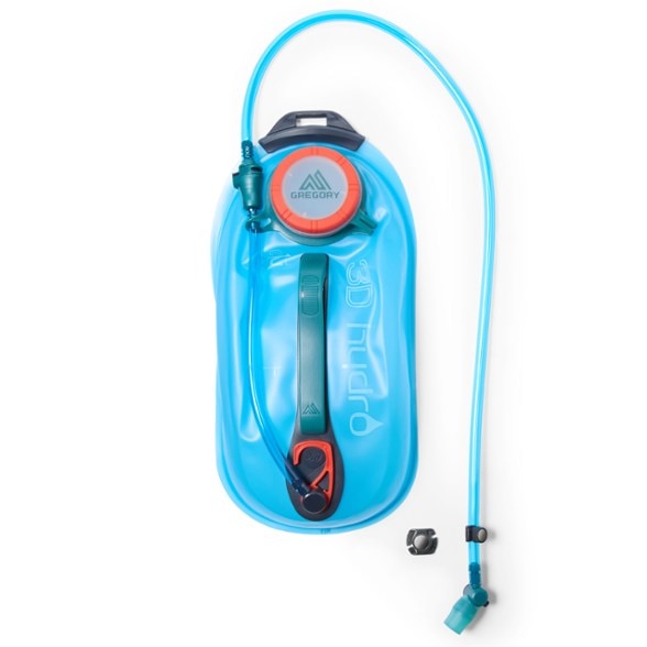 HydraFlow 2L hydration reservoir with easy fill handle and quick disconnect fitting.