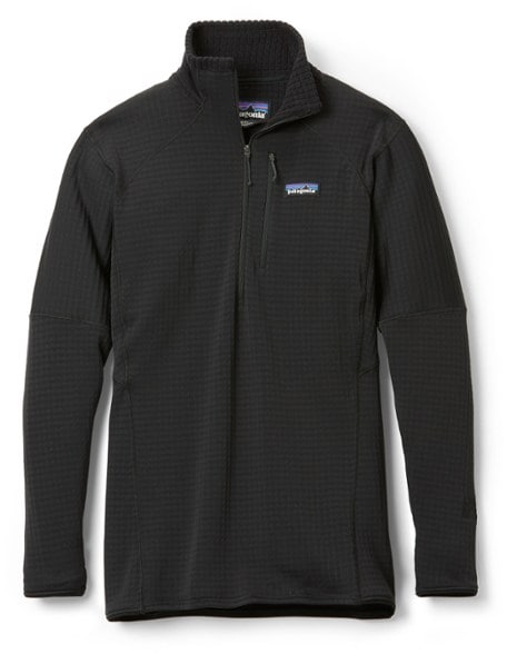 Front view of Patagonia R1 Alpine Grid Women's Pullover, shown in Mist Gray with partial-zip design