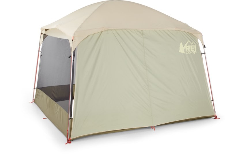 Close-up of waterproof rainfly fabric with ripstop pattern on camping shelter