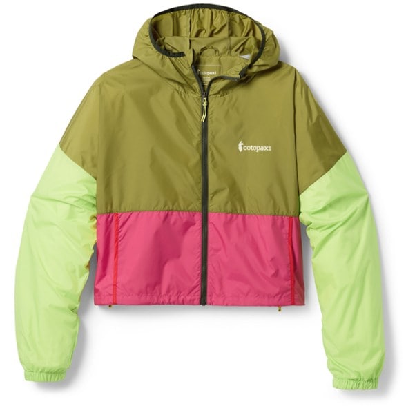 Cropped windbreaker jacket with hood for women, in vibrant color, displayed outdoors.