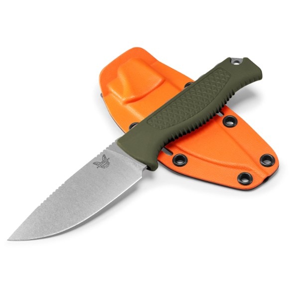 Close-up view of the Benchmade Steep Country Knife highlighting the blade and handle jimping.