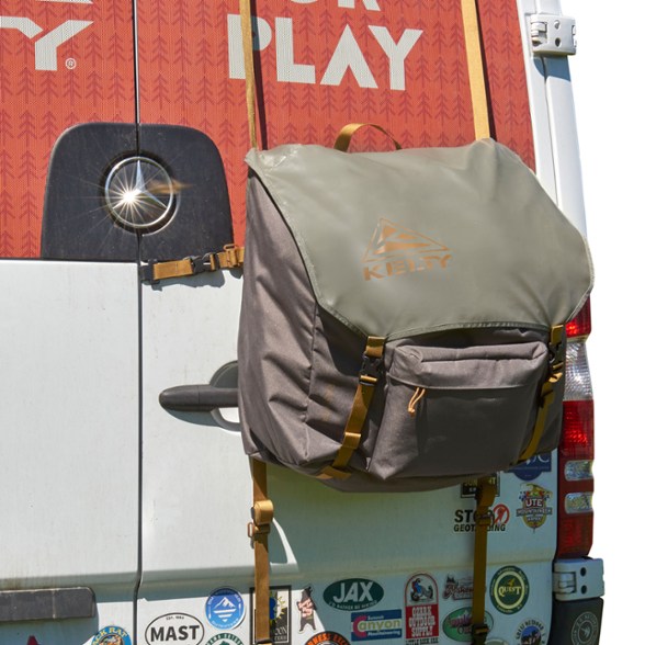 Eco-Friendly Camping Trash Container mounted on a vehicle, showing its versatility in outdoor waste management.