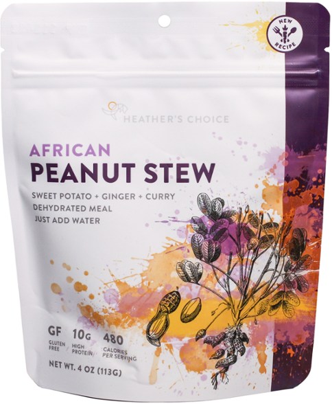 Close-up of Hearty Vegan Peanut Stew ready to serve on a hiking trip.