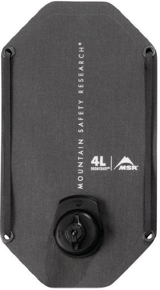 Expedition-ready 4L collapsible water bag in use during a hiking trip.