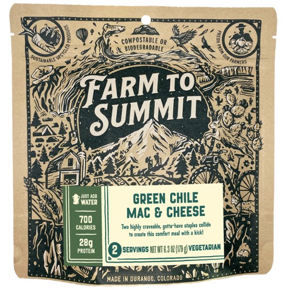 Close-up of Green Chile Mac and Cheese ready to eat outdoors.