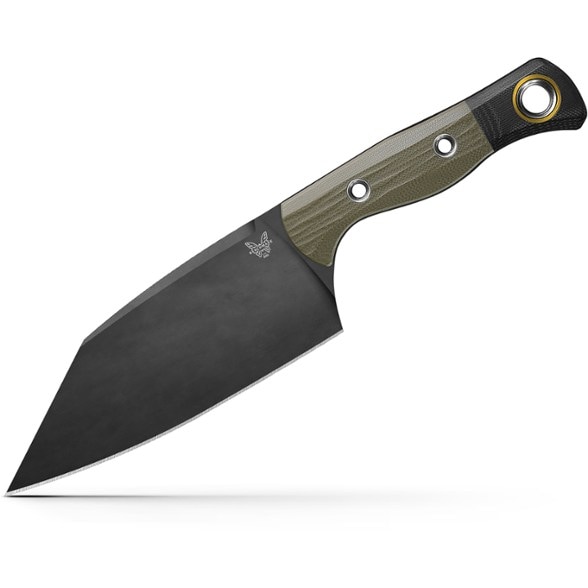 Benchmade 4010BK-01 station knife angled view showing CPM-154 steel blade with DLC finish