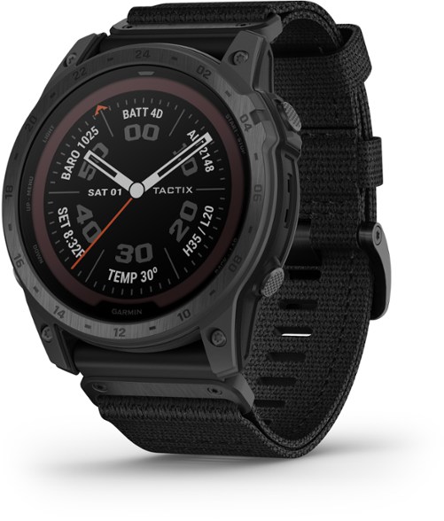 Garmin Tactix 7 Pro GPS Smartwatch showing the solar charging lens and tactical features.