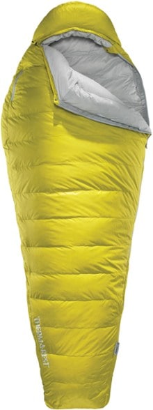 Therm-a-Rest Parsec 32 ultralight sleeping bag nestled in a tent during a summer night.