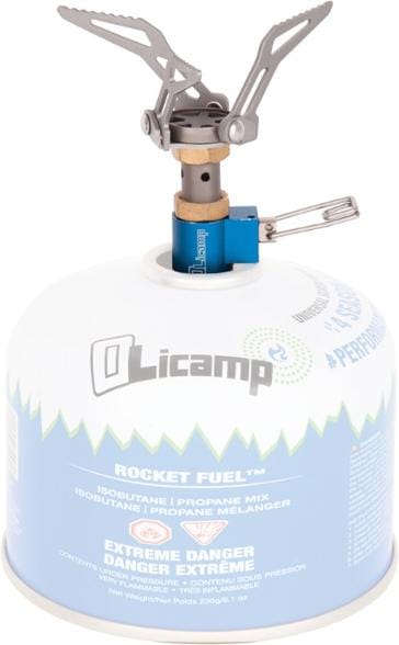 Side view of the titanium ultralight stove, showcasing its compact design.