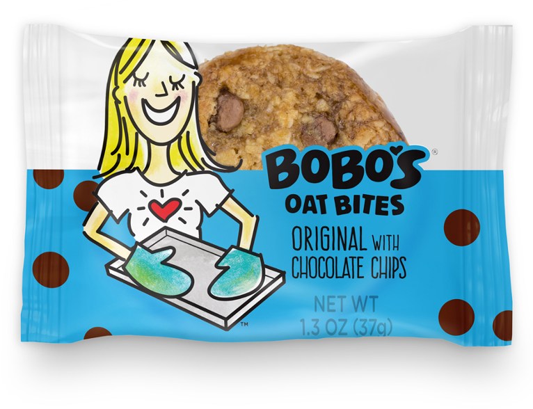 Bobo's Vegan Apple Pie Oat Bites in a hiking backpack, ready for the trail.