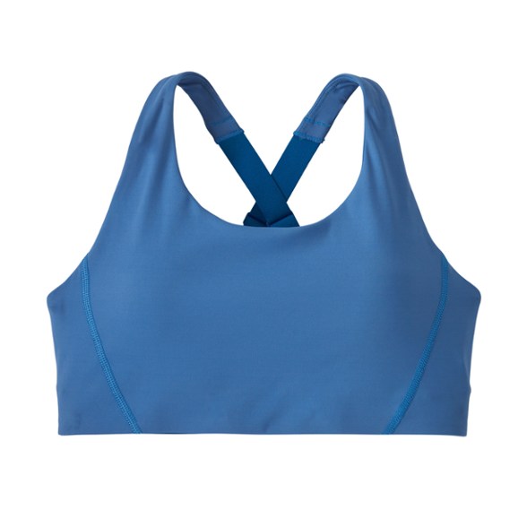 Front view of the Patagonia Shadowlite Mid Impact Sports Bra with adjustable straps.