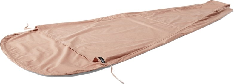 Cocoon Organic Cotton Mummy Liner inside a sleeping bag during a camping trip.