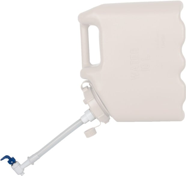 Scepter camping water dispenser spout showcasing its spring-loaded lever.