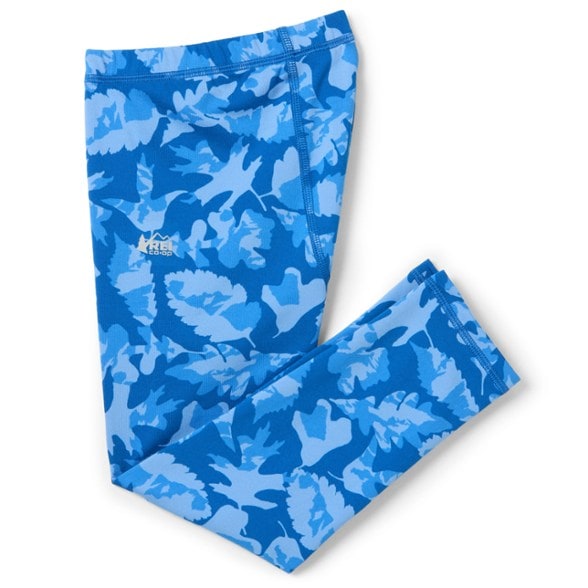 Front view of fair trade certified toddler base layers in soft navy blue, showing stretch and fit