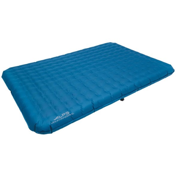 ComfortCoil Queen inflatable mattress setup in a camping tent.