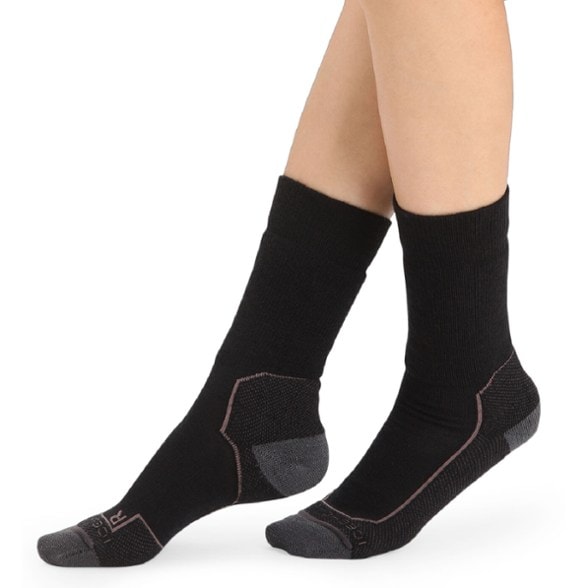 Close-up of Icebreaker Women's Merino Wool Hiking Crew Socks showing medium cushioning and fabric texture.