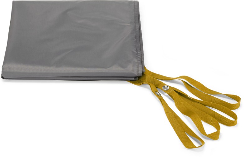 Top view of Base Camp 6 tent footprint showing durable waterproof fabric and corner stake-outs for secure tent protection