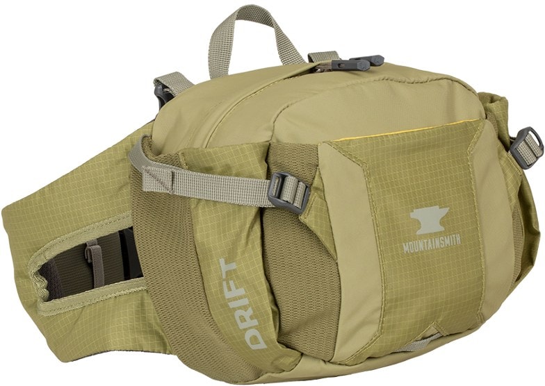 Side angle of SummitPro Trail waist pack showing compression straps and multiple compartments