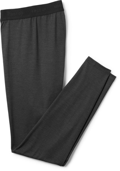 Close-up view of eco-friendly women's thermal base layer tights for skiing, highlighting the soft fabric.