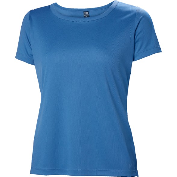 EcoFit women's hiking t-shirt with sun protection on a sunny hiking trail.