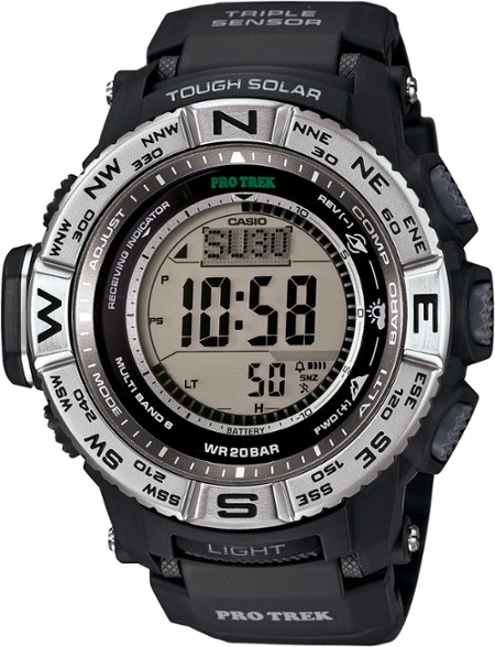 Pro Trek Solar Navigator PRW3500-1 showing altimeter and compass display from front angle